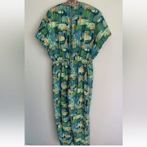 World Market Cotton Jungle Cat Tropical Print Short Sleeve Jumpsuit Size S/M EUC
